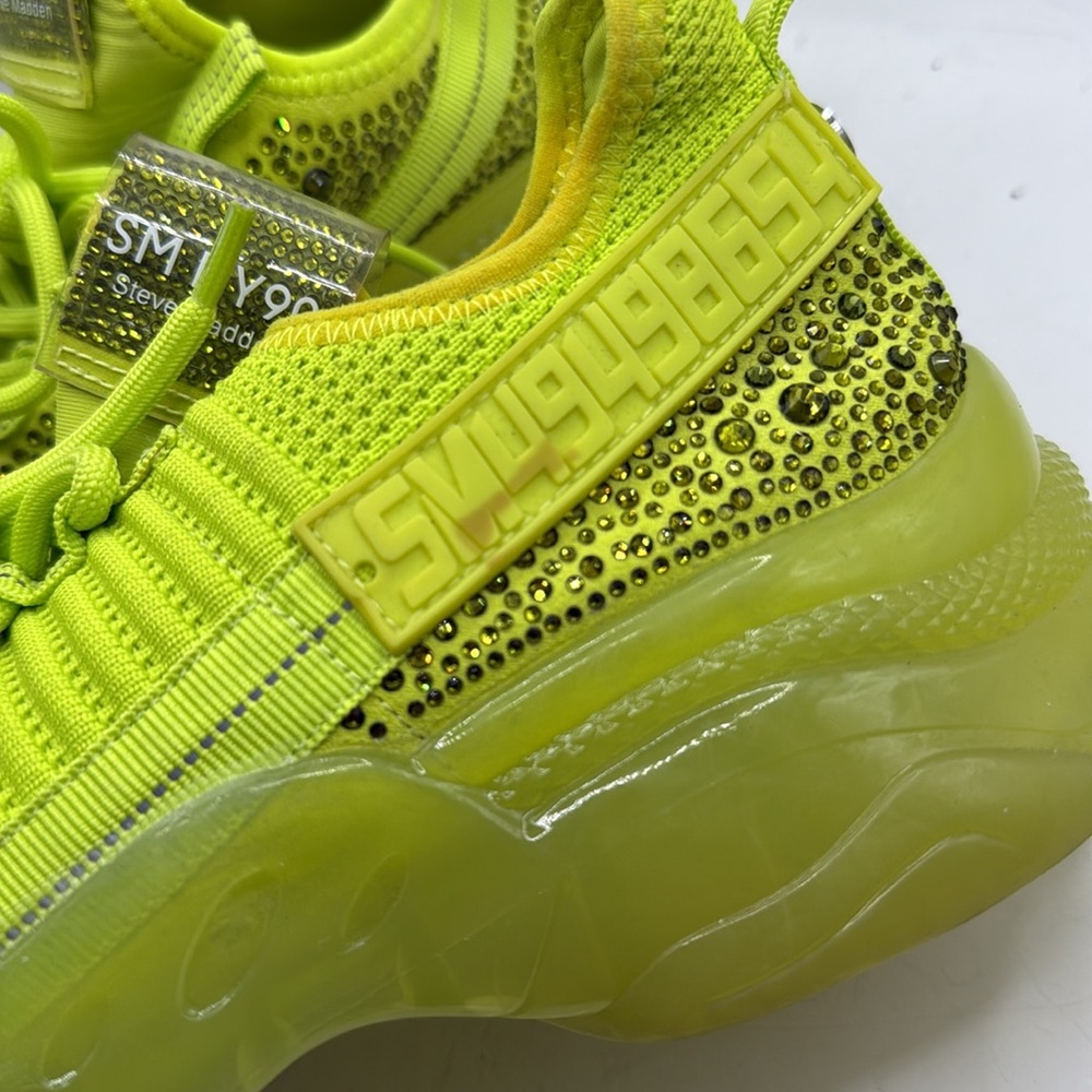 Steve Madden Maxima Athletic Shoes Sneakers Yellow Green Bedazzled Jewel Women 9 - Picture 9 of 14
